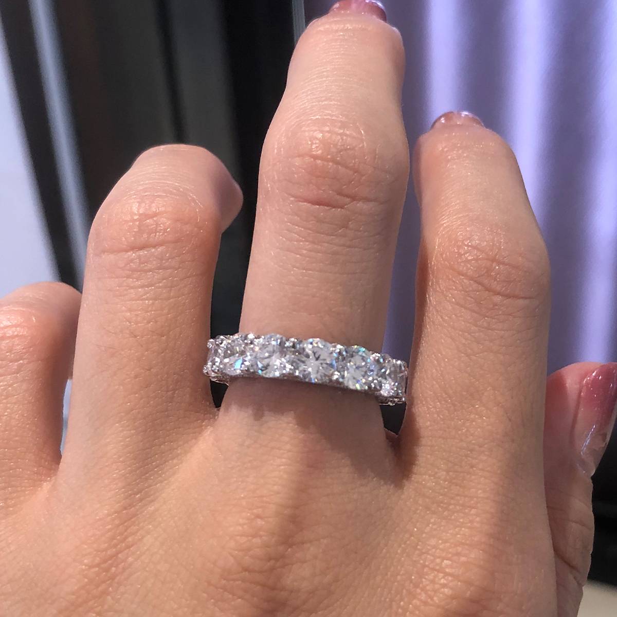 50分单粒排戒S925银镀白金定制选款主副石莫桑钻7.56ct